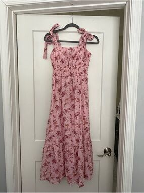 Trixxi Pink Floral Midi Dress with Tie Straps
